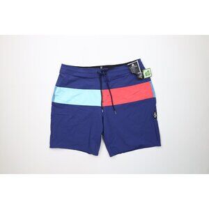 New Volcom Surfing Mens 38 Stretch Color Block Striped Liberators Board Shorts